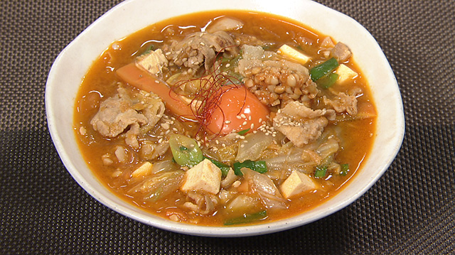 豚バラ納豆ピリ辛スープ