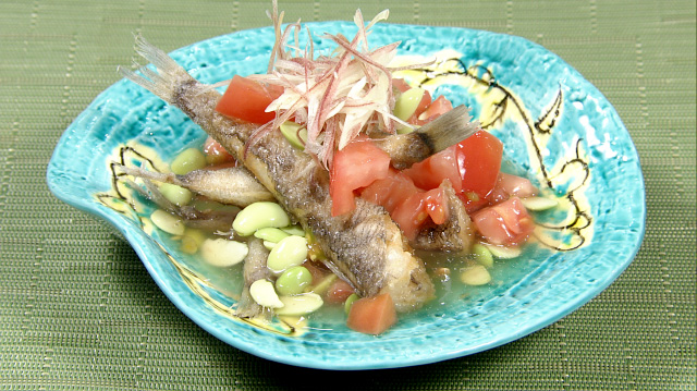 めひかりの唐揚げさっぱり野菜餡かけ