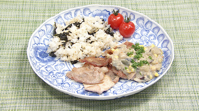 豚肉のナスソース＆海苔ごはん