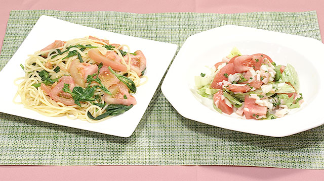 トマトと菜花のパスタ＆トマトサラダ