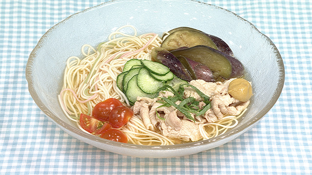 茹でナス豚しゃぶのそうめん