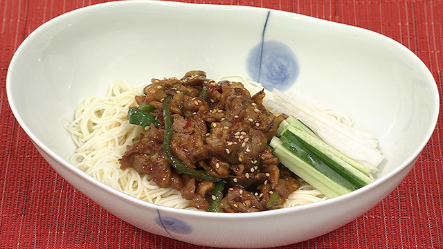 豚肉の辛み味噌炒め 混ぜそうめん