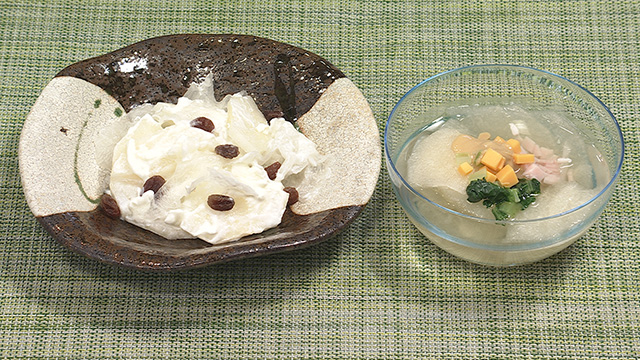 梨と白キクラゲの白和え 梨のスープ