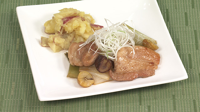 豚肉の酢醤油煮　さつま芋マッシュ添え