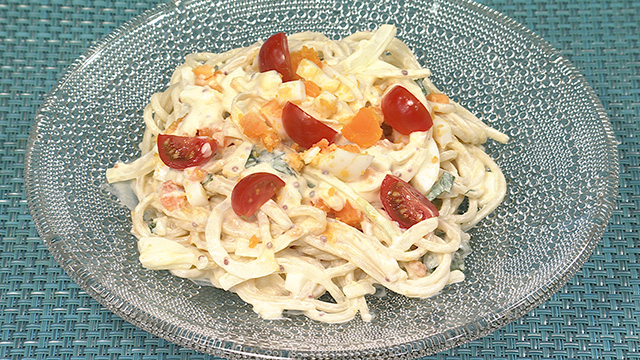 茹で卵とヨーグルトの冷製パスタ