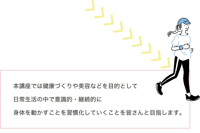 本イベントでは健康づくりや美容などを目的として日常生活の中で意識的・継続的に身体を動かすことを習慣化していくことを皆さんと目指します。